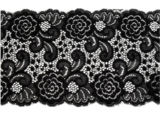 Koronka elastyczna szeroka 15 cm taśma koronkowa wstawka CZARNA - 0,5 m