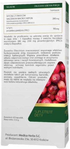 MEDICA HERBS Żurawina FORTE 60kaps. Wsparcie układu moczowego Odporność
