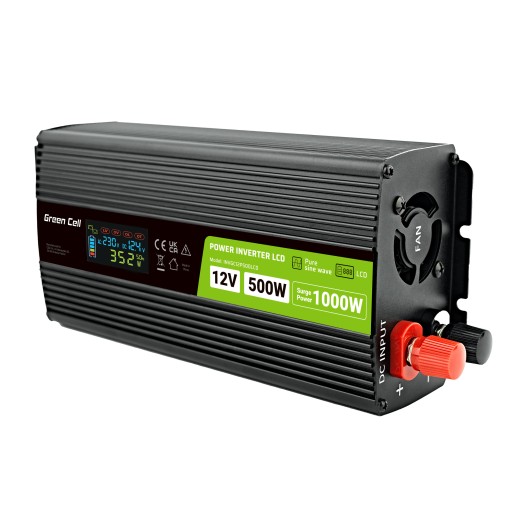 ПРЕОБРАЗОВАТЕЛЬ НАПРЯЖЕНИЯ Green Cell PowerInverter LCD 12В -> 230В 500Вт/1000Вт C