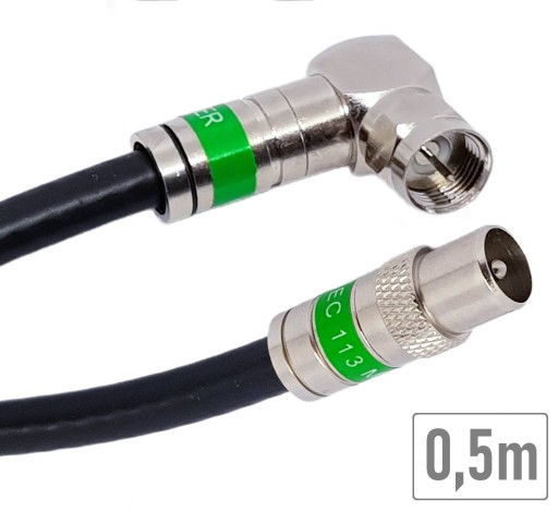 Кабель антенный кабель 0,5 м черный F-штекер ANGLE-TV PLUG/IEC 1.1Cu