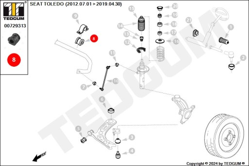 AUDI SEAT SKODA VW FOX POLO ПЕРЕДНИЙ СТАБИЛИЗАТОР РЕЗИНОВЫЙ ВНУТРИ