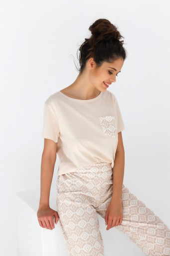 ДЛИННАЯ ПИЖАМА ИЗ ХЛОПКА С УЗОРОМ SENSIS GENESIS BEIGE [L]