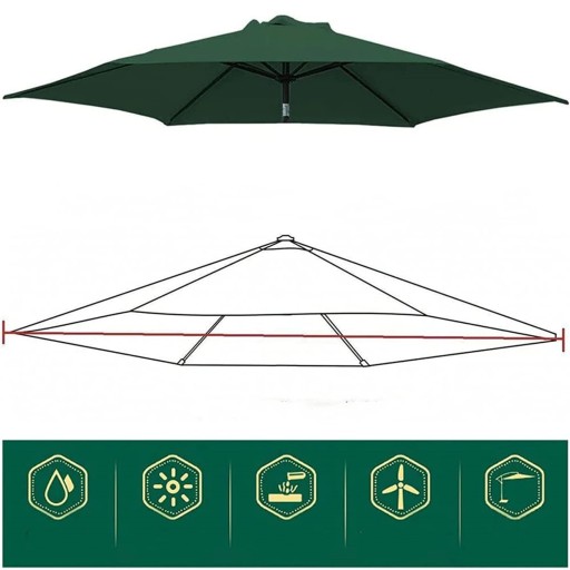 Wodoodporny Poszycie parasola ogrodowego 8 ramion 300cm Zielony