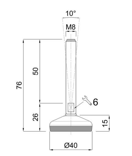 МАЛЕНЬКАЯ ПОВОРОТНАЯ НОЖКА ДЛЯ СТАНКОВ РЕГУЛИРУЕМАЯ НОЖКА INOX FI 40 M8x50 ЧЕРНАЯ