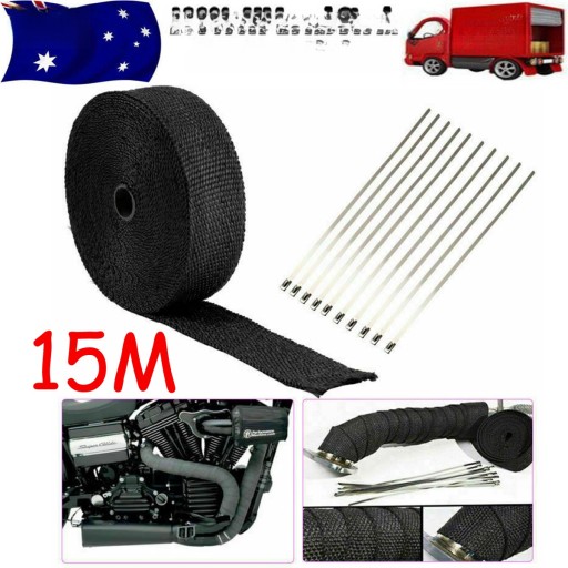 1,5 MM * 50 MM * 15 M ROLKA OWIJANIA CIEPŁA SPALIN DO OSŁONY CIEPLNEJ Z WŁÓKNA SZKLANEGO MOTOCYKLA