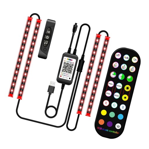 Подсветка салона автомобиля RGB, 2-линейная, многоцветная, беспроводная USB-секция
