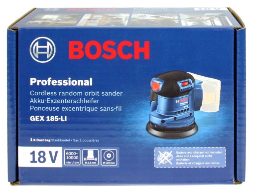 ЭКСЦЕНТРИЧЕСКАЯ ШЛИФОВАЛЬНАЯ МАШИНА GEX 185-LI BOSCH 2x5,0 Ач