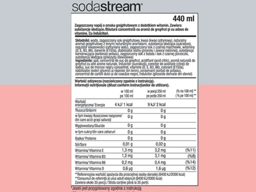 4x СИРОП КОНЦЕНТРАТА ГРЕЙПФРУТА ДЛЯ САТУРАТОРА SODASTREAM НАПИТОК 9 Л, 440 мл