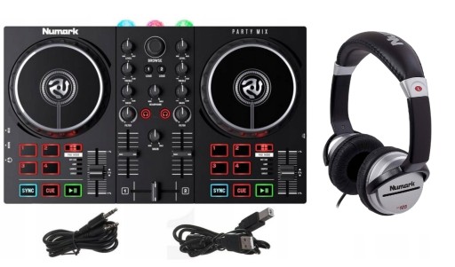NUMARK PARTY MIX II MKII DJ КОНСОЛЬНЫЙ МИКШЕР СВЕТОДИОДНЫЙ КОНТРОЛЛЕР + НАУШНИКИ HF-125