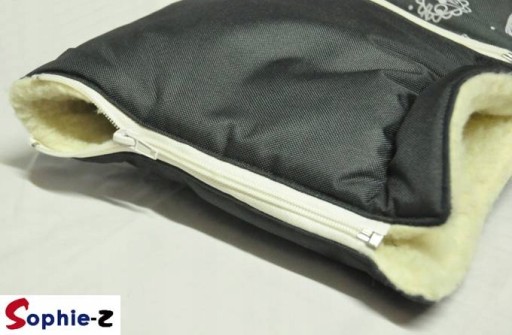 MUFKI ocieplacze dłoni z wełny OWCZEJ +haft do prowadzenia wózka sanek BLUE