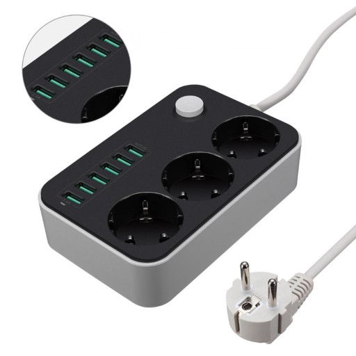 УДЛИНИТЕЛЬ ПИТАНИЯ НА 3 РОЗЕТКИ С ПОРТОМ USB Х 6 ШТ. ДЛУГА 1,8 М