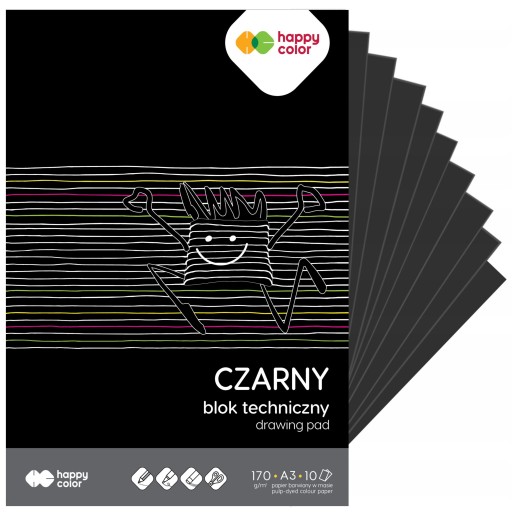 ТЕХНИЧЕСКИЙ БЛОК ЧЕРНЫЙ школьный жесткий А3 HAPPY COLOR 170 г/м2 10 листов