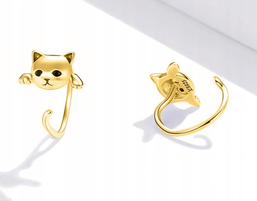 ЗОЛОТЫЕ СЕРЬГИ «КОТ» ДЛЯ ДЕВОЧКИ, СЕРЕБРО 925 ПРОБЫ