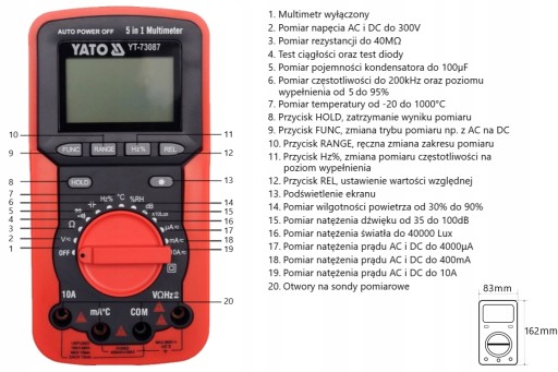 MIERNIK CYFROWY MULTIMETR 5 w 1 YATO YT-73087