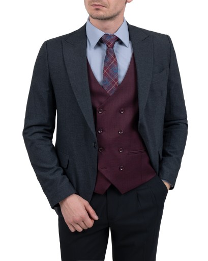 Kamizelka męska bordowa dwurzędowa elegancka Slim Fit - 60