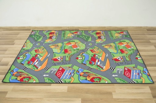 DYWAN LITTLE VILLAGE DLA DZIECKA CHŁOPCA MIASTO DROGA NA FILCU 200x200 cm
