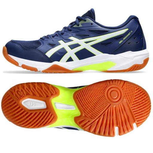 Синтетические волейбольные кроссовки Asics синего цвета, размер 46