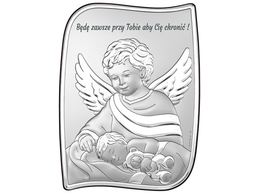 Obraz ze srebra z aniołkiem stróżem 13,5x18cm na prezent Chrzest Komunia