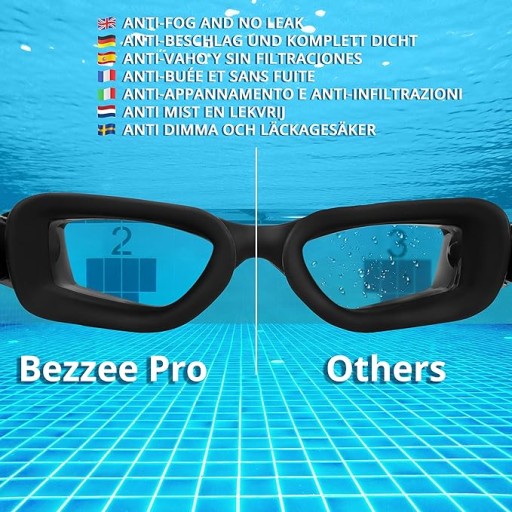 Очки для плавания Bezzee Pro с защитой от ультрафиолета и регулируемым силиконовым ремешком