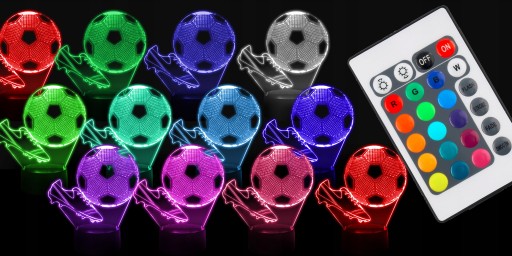 НОЧНИК ФУТБОЛЬНЫЕ ШЕСТИНКИ 3D LED ДЛЯ ДЕТЕЙ RGB ЦВЕТА + ПУЛЬТ ДИСТАНЦИОННОГО УПРАВЛЕНИЯ