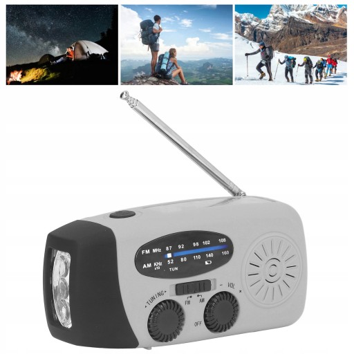 RADIO SŁONECZNE Z KORBĄ RĘCZNĄ LED USB Z BATERIĄ