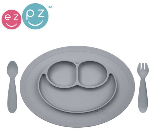 EZPZ Komplet naczyń silikonowych Mini Feeding Set odcienie szarości