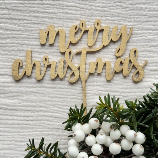 Топпер для торта «Merry Christmas» золотой 15см