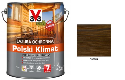Lazura V33 Polski Klimat 7 lat 5 L impregnująca Orzech satyna