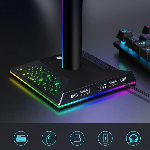 подставка, держатель для наушников, RGB-подсветка, 2 зарядные устройства USB