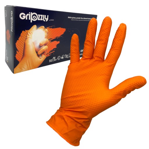 ЗАЩИТНЫЕ НИТРИЛОВЫЕ ПЕРЧАТКИ GRIPZZLY оранжевые GRIPES XL OUTLINE 50 шт.