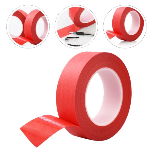 TAŚMA SAMOCHODOWA MASKUJĄCA PLASTIKOWA CZERWONA KLEJ PAPIEROWA DUCT