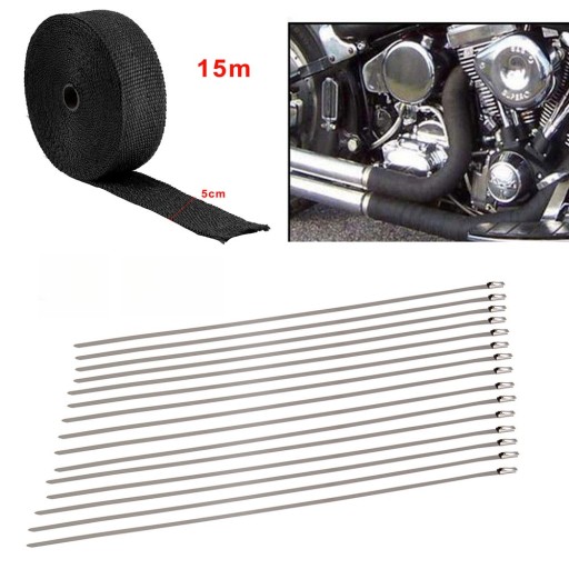 1,5 MM * 50 MM * 15 M ROLKA OWIJANIA CIEPŁA SPALIN DO OSŁONY CIEPLNEJ Z WŁÓKNA SZKLANEGO MOTOCYKLA