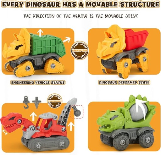 ZESTAW DINOZAUR AUTA DO SKRĘCANIA koparka dino budowa WIERTARKA 3szt
