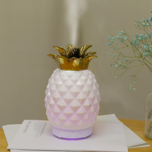 Nawilżacz powietrza ananas dyfuzor zapachowy LED ceramiczny olejków złoty