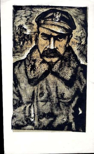 Цветная линогравюра Зигмунт Ацеданский: Юзеф Пилсудский