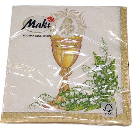Serwetki IHS kielich na komunię 20szt 33x33cm złota