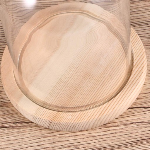 Belle Vous Szklana Kopuła z Podstawą Drewno Szklany klosz 20cm