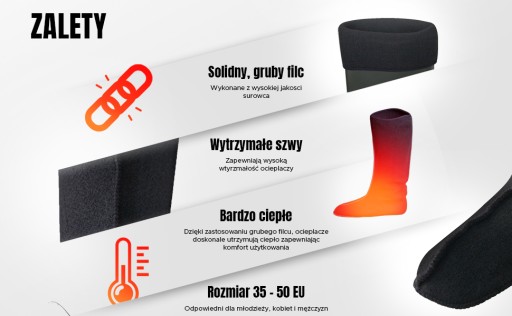 Ocieplacze do kaloszy 3Kamido czarne, ciepłe FILC r. 37/38