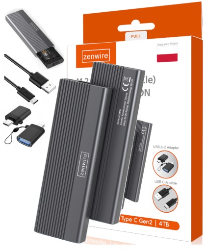 Корпус-адаптер SSD-накопитель M2 NVMe PCIe 2-в-1 USB 3.2 Gen 2 Карман USB-C m.2