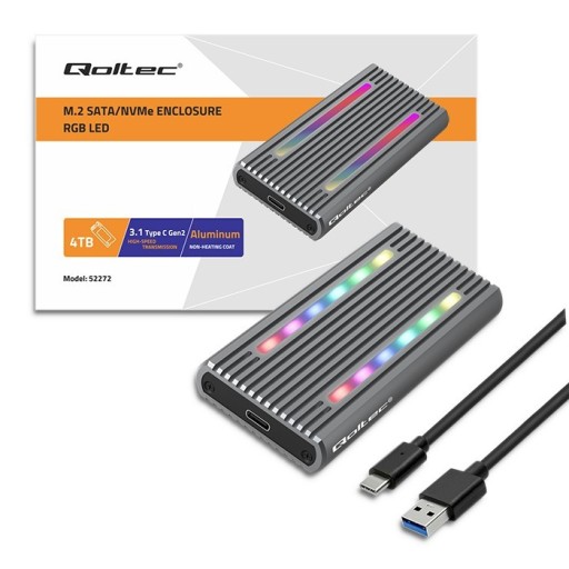 Корпус с твердотельным накопителем M.2 SATA NVMe RGB со светодиодной подсветкой, отсек для накопителя USB-C, емкость до 4 ТБ