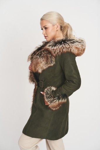 Elegancki KOŻUCH DAMSKI z jenotem KD-67 XXL 44 zielony khaki