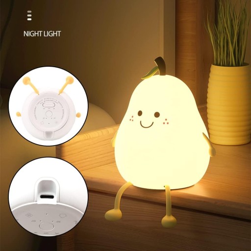 Lampka nocna Gruszka LED dla dzieci Silikonowa 7 kolorów na USB