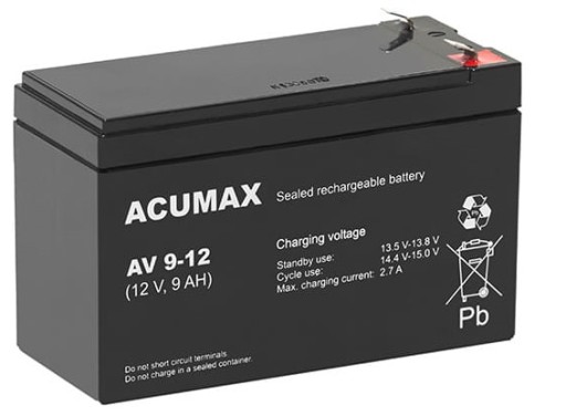 AKUMULATOR BATERIA AGM VRLA ACUMAX AV AV9-12 12V 9AH AV9 T2 F2 ZASILACZ UPS