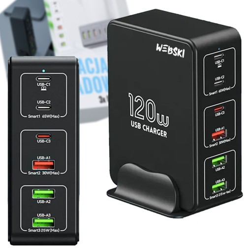 Быстрое и мощное настенное зарядное устройство 120 Вт 6xUSB QC для смартфона и телефона