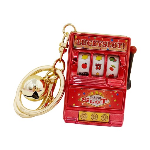 Банк Lucky Slot Machine с вращающимся барабаном. Компактный фруктовый игровой автомат красного цвета.
