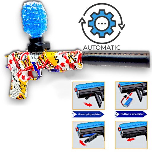 PISTOLET KULKI ŻELOWE WODNE AUTOMAT ORBEEZ BEZPIECZNY +TŁUMIK+ 5 STRZAŁKI