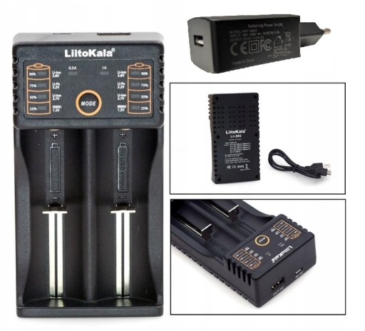 LiitoKala Lii-202 ŁADOWARKA OGNIW AKUMULATORÓW Li-Ion AAA 18650 + ADAPTER
