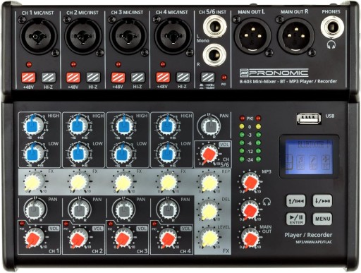 Аудиомикшер Pronomic B-603, Bluetooth, USB, DJ, консоль, фантом