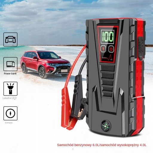 JUMP STARTER ROZRUCH BOOSTER POWERBANK LATARKA MŁOTEK KABLE ZESTAW 22000mAh
