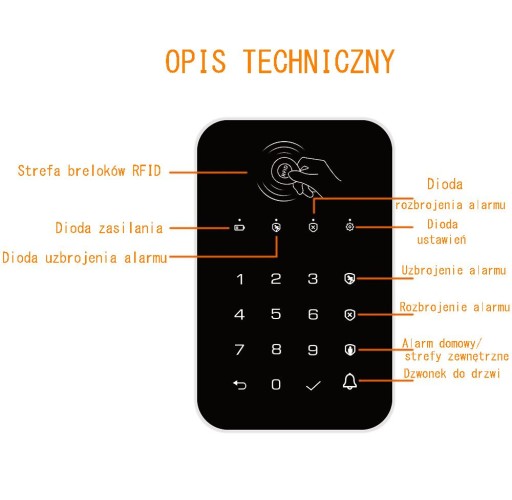 Клавиатура, клавиатура 433 МГц для сигнализации с RFID-брелками + звонок